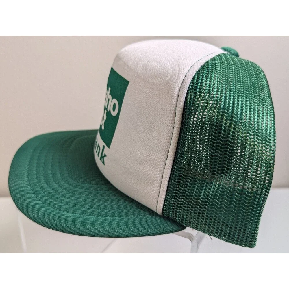 Vintage Idaho First The Bank Mesh Snapback Trucker Hat Sport Cap Green White